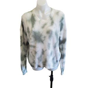 SO Green White Tie Dye Ombre Cozy Knit Ribbed Sweater L NWNT